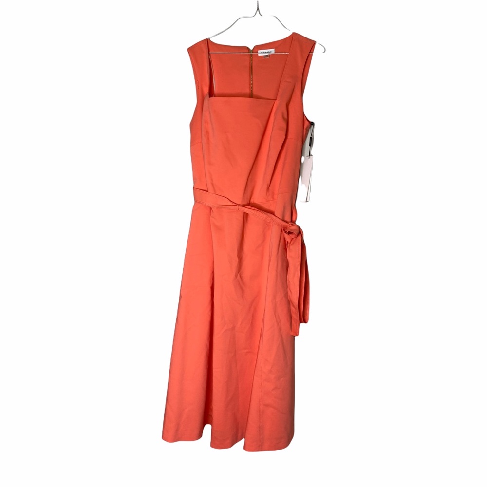 NWT Calvin Klein Belted Coral MIDI Dress
